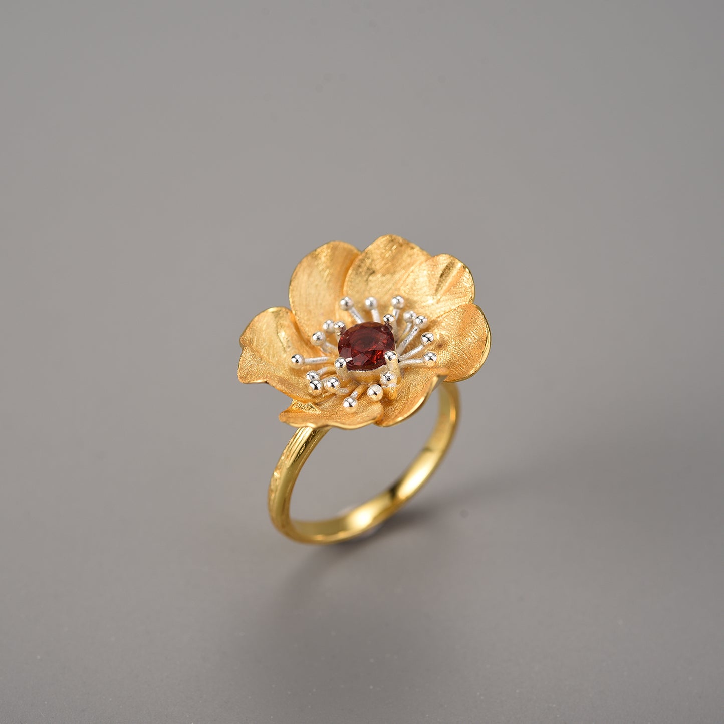 Sliver ring, shape as Flower with stone, Chandi earring, chandi ring, 18k gold plated, chandi online store.