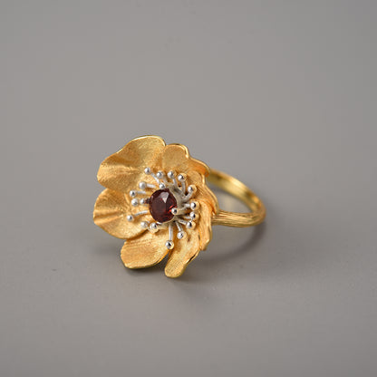 Sliver ring, shape as Flower with stone, Chandi earring, chandi ring, 18k gold plated, chandi online store.