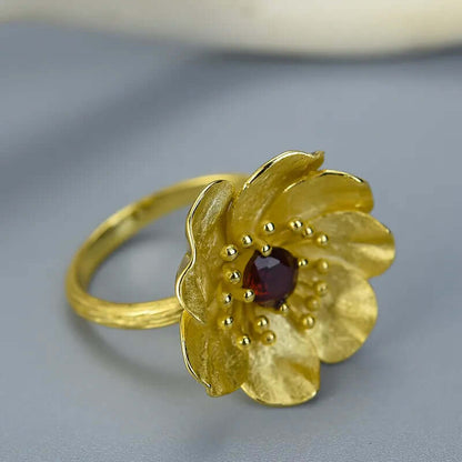 Anemone Flower Ring Golden